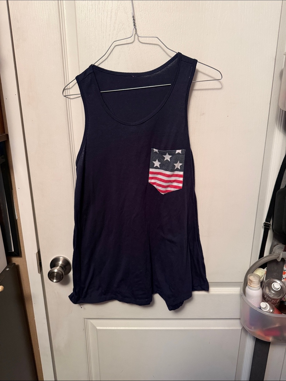 Navy Tank Top with American Flag Pocket